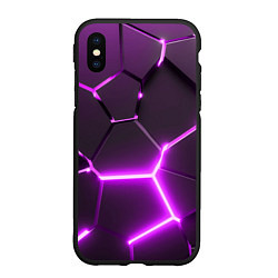 Чехол iPhone XS Max матовый Фиолетовые неоновые геометрические плиты, цвет: 3D-черный