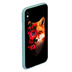 Чехол iPhone XS Max матовый Лиса и цветы, цвет: 3D-мятный — фото 2