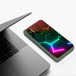 Чехол iPhone XS Max матовый Радужный градиент неоновые геометрические плиты, цвет: 3D-темно-зеленый — фото 2