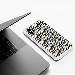 Чехол iPhone XS Max матовый Тигровый полосатый узор-черные, бежевые полосы на, цвет: 3D-белый — фото 2