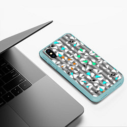 Чехол iPhone XS Max матовый Abstract pattern on striped gray background, цвет: 3D-мятный — фото 2