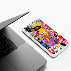 Чехол iPhone XS Max матовый Скейтбордист Барт Симпсон на фоне стены с граффити, цвет: 3D-белый — фото 2