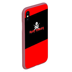 Чехол iPhone XS Max матовый Iron Maiden - красные полосы, цвет: 3D-малиновый — фото 2