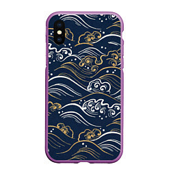 Чехол iPhone XS Max матовый Японский узор волны, цвет: 3D-фиолетовый