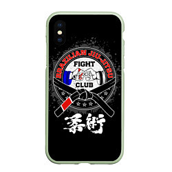 Чехол iPhone XS Max матовый Jiujitsu brazilian splashes logo, цвет: 3D-салатовый