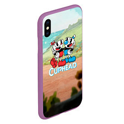 Чехол iPhone XS Max матовый Cuphead природа, цвет: 3D-фиолетовый — фото 2