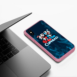 Чехол iPhone XS Max матовый Cuphead синий огонь, цвет: 3D-малиновый — фото 2