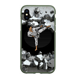 Чехол iPhone XS Max матовый Боевые искусства - каратист, цвет: 3D-темно-зеленый