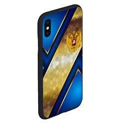 Чехол iPhone XS Max матовый Золотой герб России на синем объемном фоне, цвет: 3D-черный — фото 2