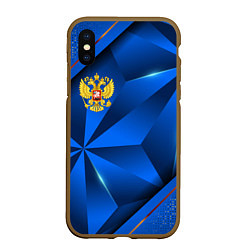 Чехол iPhone XS Max матовый Герб РФ на синем объемном фоне, цвет: 3D-коричневый