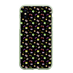 Чехол iPhone XS Max матовый 90s pattern on black, цвет: 3D-салатовый