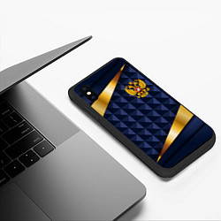 Чехол iPhone XS Max матовый Золотой герб России на объемном синим фоне, цвет: 3D-черный — фото 2