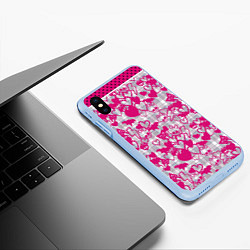 Чехол iPhone XS Max матовый Розовые черепа паттерн, цвет: 3D-голубой — фото 2