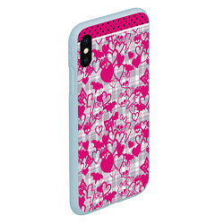 Чехол iPhone XS Max матовый Розовые черепа паттерн, цвет: 3D-голубой — фото 2