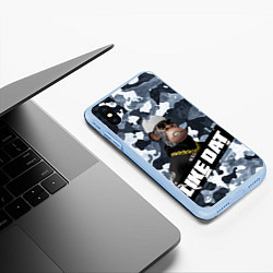 Чехол iPhone XS Max матовый Камуфляж обезьяна в шапке-ушанке like dat, цвет: 3D-голубой — фото 2