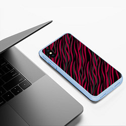 Чехол iPhone XS Max матовый Модный полосатый красно- черный узор Зебра, цвет: 3D-голубой — фото 2