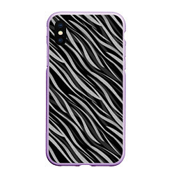 Чехол iPhone XS Max матовый Полосатый черно-серый узор Зебра, цвет: 3D-сиреневый