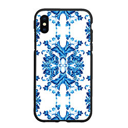 Чехол iPhone XS Max матовый Гжель синие цветы, цвет: 3D-черный