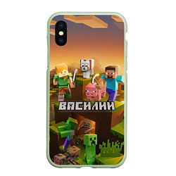 Чехол iPhone XS Max матовый Василий Minecraft, цвет: 3D-салатовый