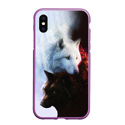Чехол iPhone XS Max матовый Черный и белый волк инь и ян, цвет: 3D-фиолетовый