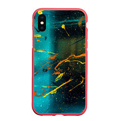 Чехол iPhone XS Max матовый Абстрактные голубые стены и тени с красками, цвет: 3D-красный