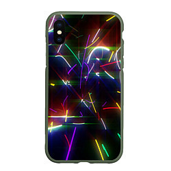 Чехол iPhone XS Max матовый Разноцветные неоновые линии, цвет: 3D-темно-зеленый