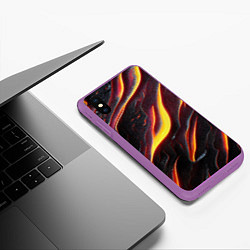 Чехол iPhone XS Max матовый Огонь сквозь расколы в плите как магическая лава, цвет: 3D-фиолетовый — фото 2