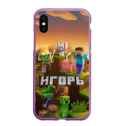 Чехол iPhone XS Max матовый Игорь Minecraft, цвет: 3D-фиолетовый