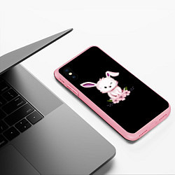 Чехол iPhone XS Max матовый Крольчонок С Цветами На Чёрном Фоне, цвет: 3D-баблгам — фото 2