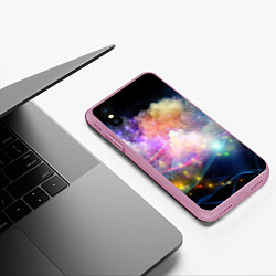Чехол iPhone XS Max матовый Светящиеся точки и дым, цвет: 3D-розовый — фото 2