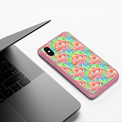 Чехол iPhone XS Max матовый Алые розы акварель, цвет: 3D-малиновый — фото 2