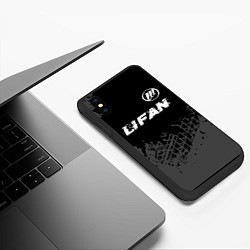 Чехол iPhone XS Max матовый Lifan speed на темном фоне со следами шин: символ, цвет: 3D-черный — фото 2