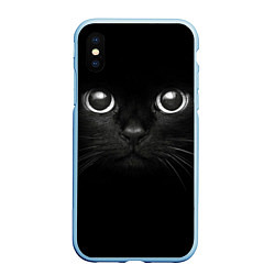 Чехол iPhone XS Max матовый Взгляд чёрного кота, цвет: 3D-голубой
