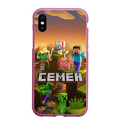 Чехол iPhone XS Max матовый Семен Minecraft, цвет: 3D-малиновый