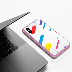 Чехол iPhone XS Max матовый Разноцветные круги и полосы, цвет: 3D-розовый — фото 2