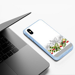 Чехол iPhone XS Max матовый Веточки красной рябины с бабочками, цвет: 3D-голубой — фото 2