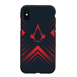 Чехол iPhone XS Max матовый Красный символ Assassins Creed на темном фоне со с, цвет: 3D-черный