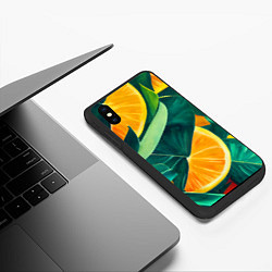 Чехол iPhone XS Max матовый Листья монстеры и дольки апельсинов, цвет: 3D-черный — фото 2