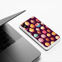 Чехол iPhone XS Max матовый Много нарисованных капкейков, цвет: 3D-белый — фото 2