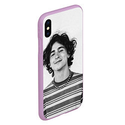 Чехол iPhone XS Max матовый Timothee Chalamet black white photo, цвет: 3D-сиреневый — фото 2