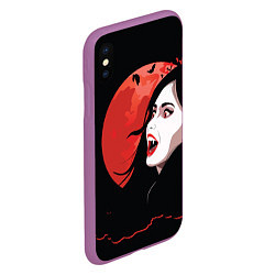 Чехол iPhone XS Max матовый Вампирша на фоне красной луны, цвет: 3D-фиолетовый — фото 2