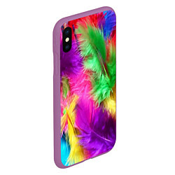 Чехол iPhone XS Max матовый Яркие разноцветные перья, цвет: 3D-фиолетовый — фото 2