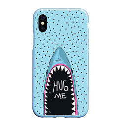 Чехол iPhone XS Max матовый Акула просит обнимашек, цвет: 3D-голубой