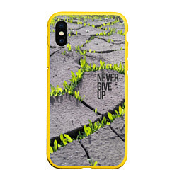 Чехол iPhone XS Max матовый Never give up - никогда не сдавайся прорасти сквоз, цвет: 3D-желтый