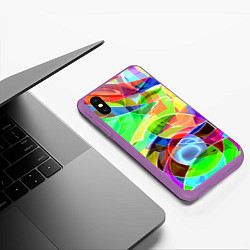 Чехол iPhone XS Max матовый Цветная геометрическая композиция - лето, цвет: 3D-фиолетовый — фото 2