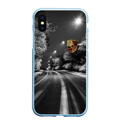 Чехол iPhone XS Max матовый Порше - зимняя дорога, цвет: 3D-голубой