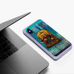 Чехол iPhone XS Max матовый Тыква с топором - хэллоуин, цвет: 3D-светло-сиреневый — фото 2