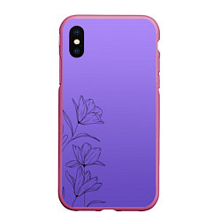 Чехол iPhone XS Max матовый Красивый фиолетовый градиент с цветами, цвет: 3D-малиновый