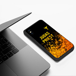 Чехол iPhone XS Max матовый Judas Priest - gold gradient: символ сверху, цвет: 3D-черный — фото 2