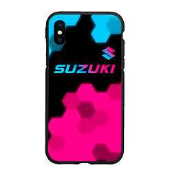 Чехол iPhone XS Max матовый Suzuki - neon gradient: символ сверху, цвет: 3D-черный